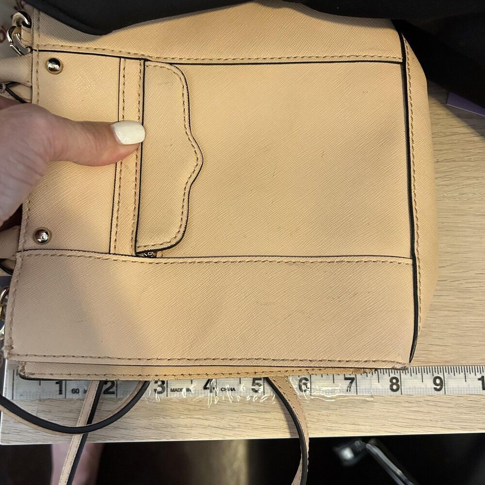 Rebecca Minkoff Mini Tote Bag Womens Beige Crossbody Structured Leather Purse - Picture 12 of 14